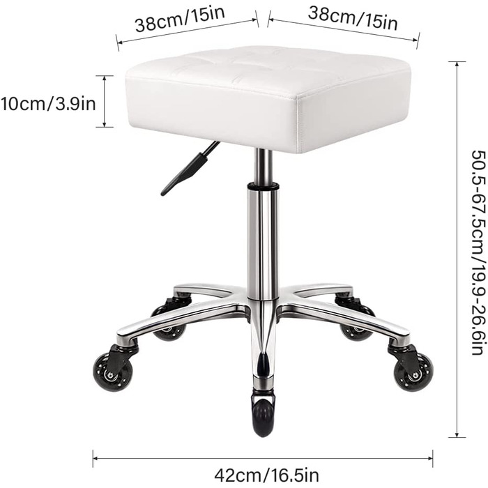 Міцний стілець на коліщатках wkwker з гідравлічним поворотним шарніром регульований стілець на коліщатках ергономічний стілець з товстої шкіри стілець для малювання стілець для кухні, лабораторії, офісу, салону, стілець для повідомлень-білий