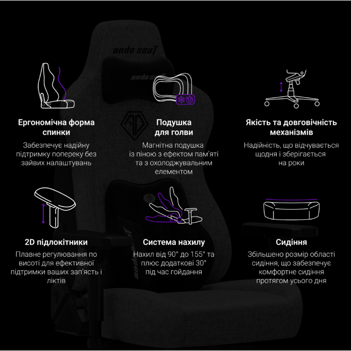 Крісло ігрове Anda Seat Novis Plus Fabric Grey Size XL