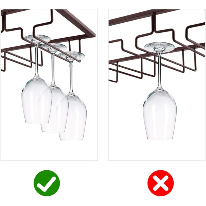 Підставка для келихів з дроту під шафу MOCOUM, 5 рядів, коричнева