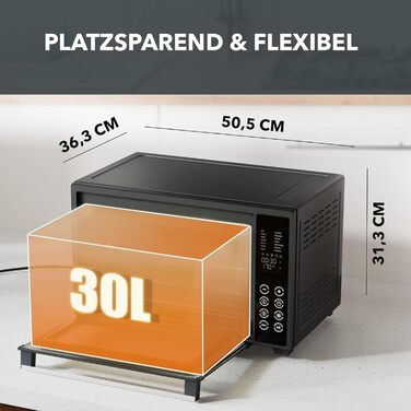 Багатофункціональна міні-піч Heinrich's з об'ємом 48 літрів, конвекція, таймер на 8 годин, підсвітка, регулювання 100-230°C, сенсорне керування, з аксесуарами, чорна, 2000W