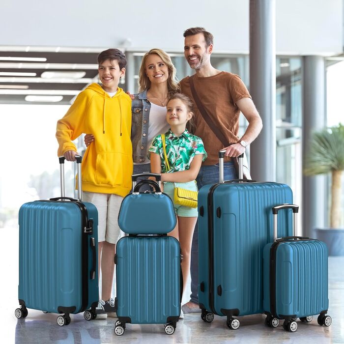 Набір валіз LALAHO 5 шт. з косметичками, ABS, турквіс (смужки)