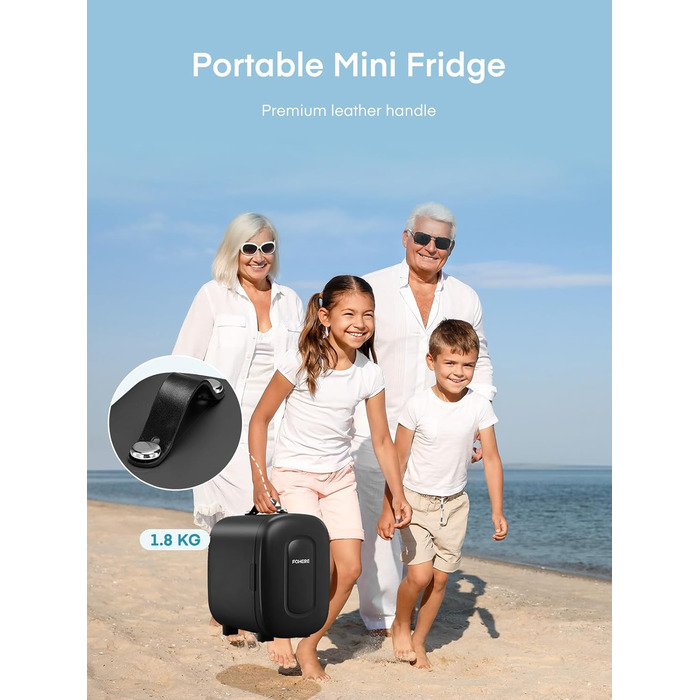 Міні холодильник FOHERE 5 літрів / 6 банок, USB живлення, 220V AC/12V DC, для напоїв та косметики, білий (чорний)