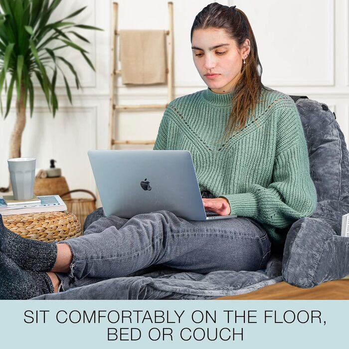 Велике подушко-крісло для читання Malu, ергономічна подушка з підтримкою спини для ліжка + ролик для шиї, з подрібненим пінополіуретаном Memory Foam, для використання в ліжку, на дивані або на підлозі, чорний