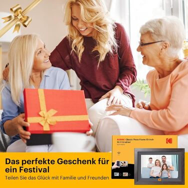 Цифровий фоторамка Kodak 10,1 дюйма WiFi, IPS Touchscreen, 32GB, Автоматичне поворотання, для кріплення на стіну, ділитися фото з будь-якого місця, коричневий (чорний каркас)