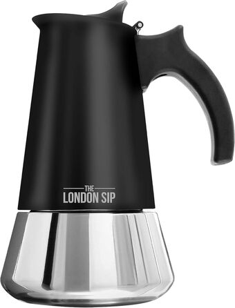 Кавоварка гейзерна London Sip Induktion, 300 мл, нержавіюча сталь, чорна, для 10 чашок