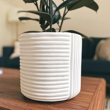 Горщик для квітів Fox & Fern Großer 30,5 см - великий кашпо з високоякісного полістоуну з 3D-текстурою та дренажним отвором; горщик 30,5 см для кімнатних рослин; великий горщик для дому (білий)