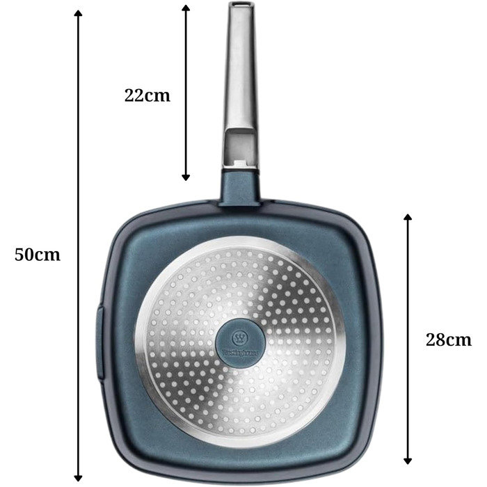Сковорода-гриль Westinghouse PERFORMANCE SERIES 28 см з нержавіючої сталі, підходить для індукції, грилю та всіх типів плит, з антипригарним покриттям, для духовки та миття в посудомийній машині, алюміній, блакитний
