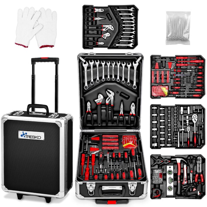 Набір інструментів TRESKO 1400 предметів у валізі: професійний кейс, візок для інструментів з Cr-V сталі (антрацит)