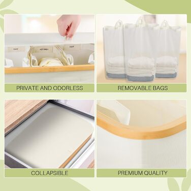 Кошик для білизни з кришкою, 160 л, сортер для брудної білизни з 3 відділеннями, великий сортер з висувними внутрішніми кишенями, етикетками (145 л, Бежевий)