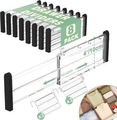 Регульовані роздільники для ящиків FUNIZE, 8 шт., 32-58 см, 16 шт. вставок 9-18 см, органайзери для ящиків на кухню, спальню, офіс, 6 см висота