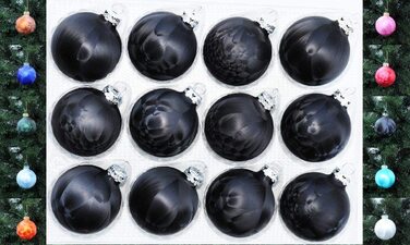 Тюрінгський Дизайн зі скла 12 скляних ялинкових куль 6 см білий верх ялинкові кулі кулі (чорний крижаний лак)