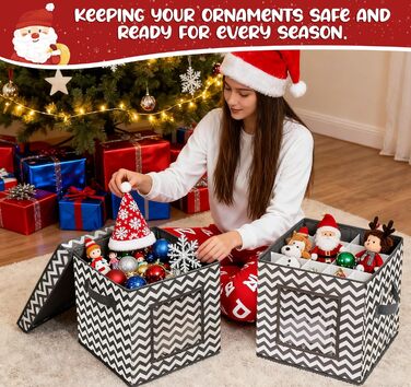 Коробка для зберігання прикрас на Новий рік, 166 відділень, з регульованими перегородками, кришкою та ручками, 31x31x30 см, червона, зі сніжинками, у білому кольорі (сіро-біла)