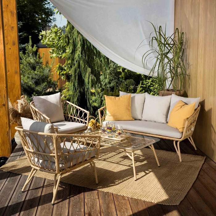 Комплект садових меблів Di Volio Teramo DV-052GF, техноротанг, бежевий, 4 предмети