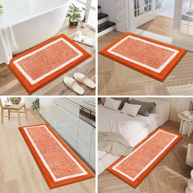 Набір килимків для ванної кімнати Pauwer, 3 шт. (душовий килимок, килимок для туалету), мікрофібра, антиковзаючі, машинне прання, плюшеві, 18'x26'+18'x48'+U Shape 20'x24', помаранчевий/червоний, в смугастий візерунок (Sunset Chevron)