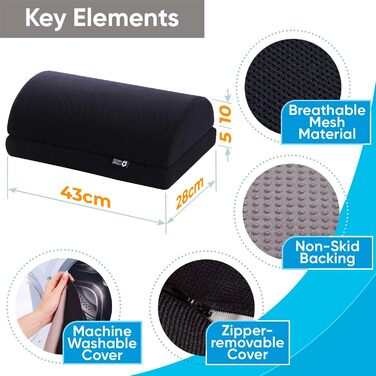 Підставка для ніг 5 STAR UNITED під стіл, регульована, з memory foam, сітчаста тканина, 15 см, для дому та офісу – темно-сіра (чорна)