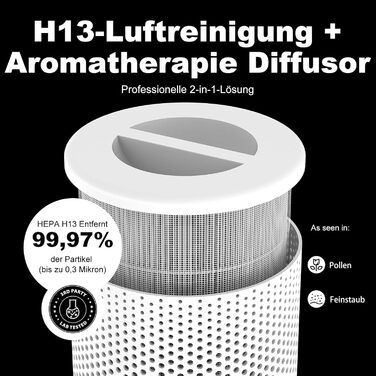 Повітряочисник для спальні KJ1-6 з HEPA H13 фільтром, активованою системою вугільного фільтра, функцією ароматерапії, 360° циркуляцією повітря, нічним світлом та тихим режимом