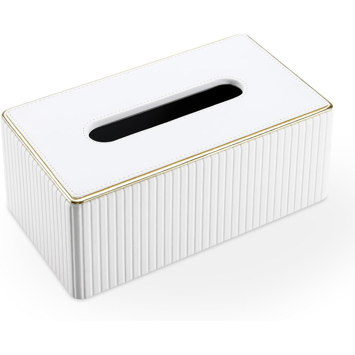 Скляниця для серветок KingFOM з золотим обідком, шкіра PU, для вітальні, ванної кімнати та офісу (біла, прямокутна)