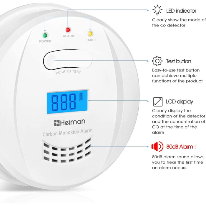 Датчик CO Heimann з Wi-Fi, 10 років служби, сумісний з Tuya/SmartLife, EN50291, портативний (723ESY)