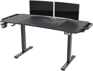ULTRADESK Стол для роботи з регулюванням висоти V2 - електричний, 140x68 см, для геймінгу, офісу, дому - з XL-килимком для миші (чорний)