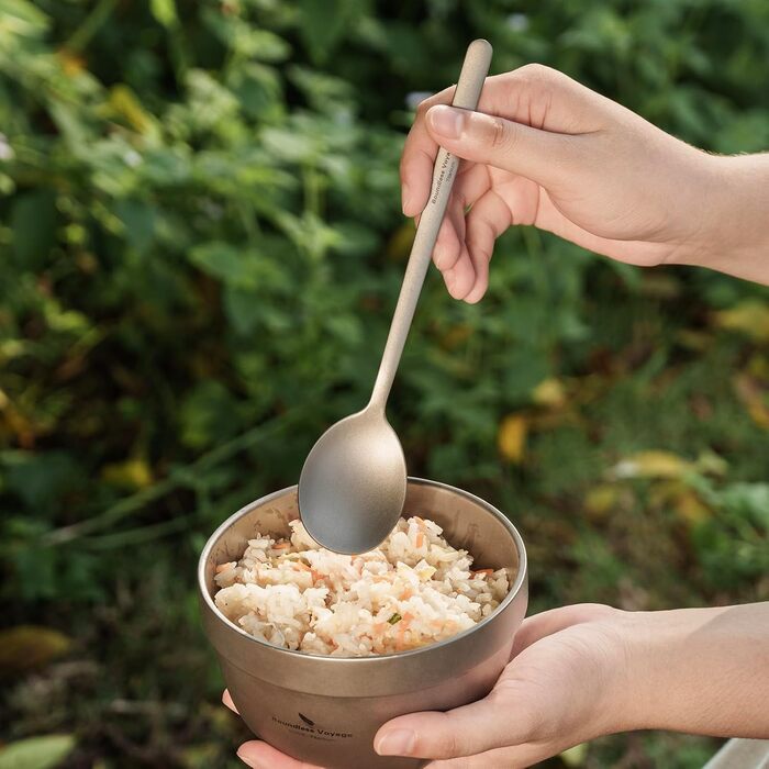 Набір столових приборів iBasingo Titan для кемпінгу: ложка, виделка, ніж, палочки для їжі. Металевий набір посуду для подорожей та повсякденного використання. Ti1056T