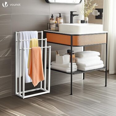 Підставка для рушників VOUNOT® на підлозі, металева, 3 стійки, чорна, для ванної кімнати, стабільна, економна