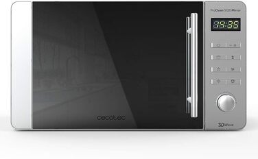 Мікрохвильова піч Cecotec Pro Clean 5120 Mirror 20 л, 700 Вт, гриль 800 Вт, дзеркальні дверцята, 8 програм, цифрова, Ready 2 Clean, 3D-хвиля, таймер 60 хв, LED, нержавійка