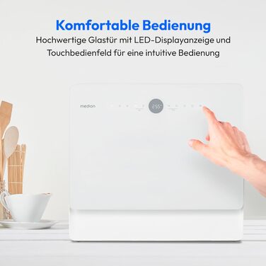 MINI посудомийна машина MEDION DWT51 біла (5 комплектів, з сенсорним керуванням, функція відра, 7 програм, таймер, MD 37766)