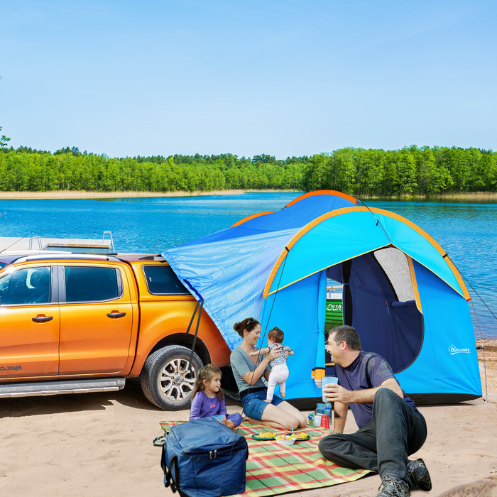 Outsunny Rear Tent Автомобільний намет на 6 осіб, купольний намет з 3 дверима, вікно, задні двері Намет для каравану, позашляховик, поліестер, синій | Аосом