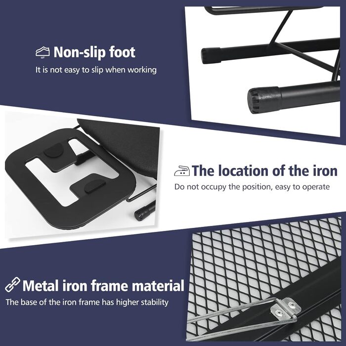 Прасувальна дошка Rainberg Tisch-Bügelbrett, компактна, чорна, 76 x 30 см, з бавовняним чохлом та підставкою для праски