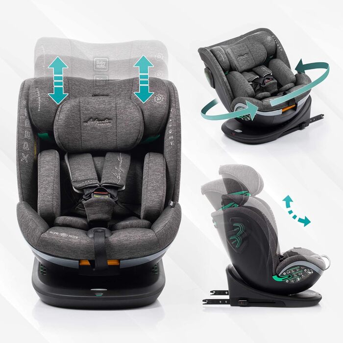 Дитяче автокрісло Xperta Baby Car Seat 360 з поворотом - Група дитячих автокрісел 0/1/2/3 (0-36 кг/0-12 років) 360 Swivel, ISOFIX, Автокрісло з безпекою i-Size і Top Tether, Сірий Сірий доббі