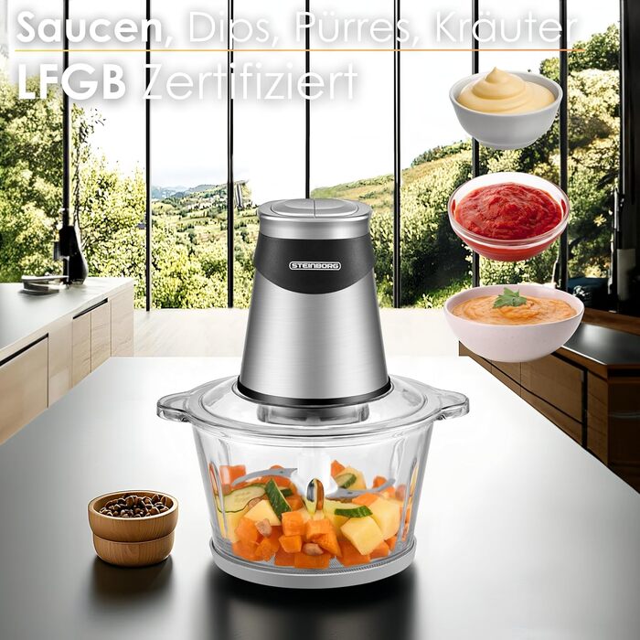 Електричний подрібнювач потужний Multizerkleinerer Blitzhacker 500W 1.8л зі скляною чашею - універсальний кухонний комбайн для приготування дитячого харчування, горіхів, овочів, фруктів та м'яса