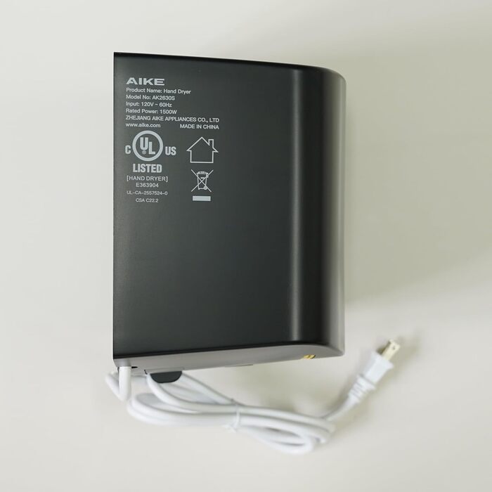 Електричний сушар для рук AIKE AK2630S: швидке сушіння (10 сек), енергозбереження, автоматичний, для кухні, ванної, туалету, 220V, 1400W, чорний