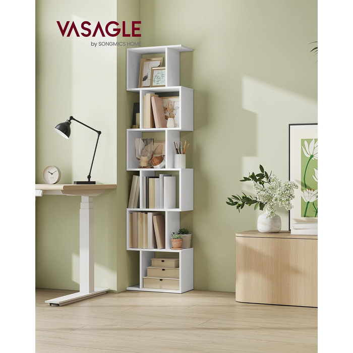 Стильна полиця VASAGLE з 6 ярусами, 24 x 70 x 191.6 см, для вітальні, спальні, офісу, біла