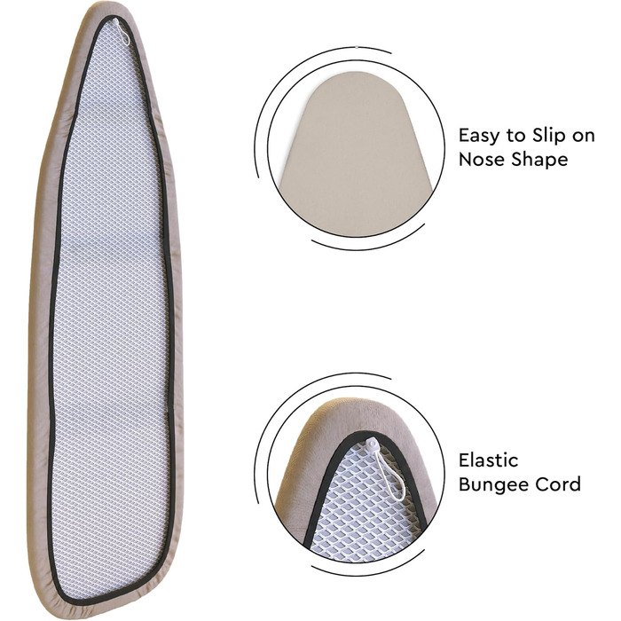 Чохол для прасувальної дошки Encasa XO з товстим 4 мм фетровим наповнювачем - Бежевий, бавовна, еластичний (125x39 см), тепловідбиваючий