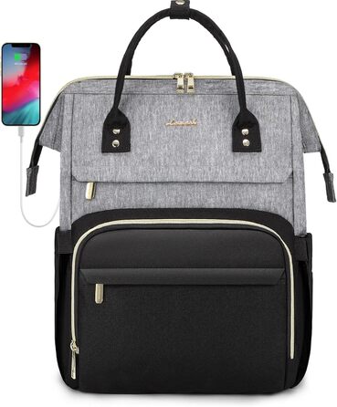 Рюкзак для ноутбука LOVEVOOK для жінок, великий шкільний рюкзак для підлітків, рюкзак ручної поклажі, водонепроникний дизайн, дихаючі плечові лямки, для університету, школи та подорожей, бежево-сірий (17 дюймів, сірий / чорний)
