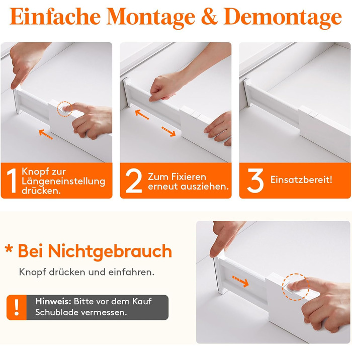 Органайзери для шухляд Lifewit, 5 шт., пластикові, регульовані, 27–40 см, для шафи/спальні/кухні, білий