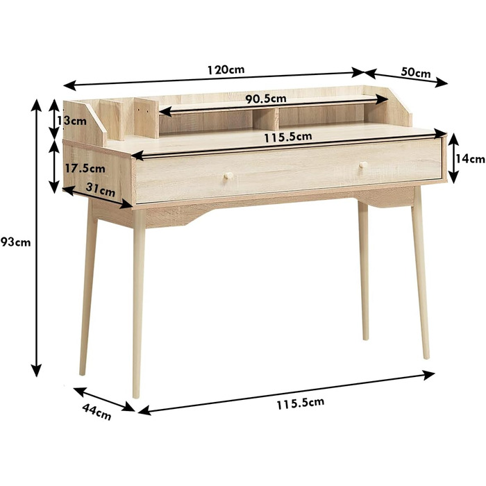 Комп'ютерний стіл COSTWAY Desk з висувною шухлядою, офісний стіл з масиву дерева 110 см, консольний стіл для робочого місця ПК для кабінету, офісу та вітальні (натуральний)