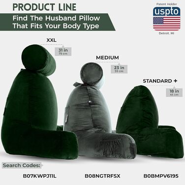 Подушка для чоловіка з підлокітниками - сіра, для читання та відпочинку в ліжку | Premium Memory Foam | Знімна подушка для шиї