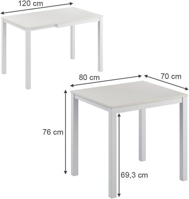 Розсувний обідній стіл Vicco Granny, 120x70 см, білий