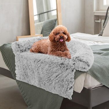 Підстилка для собак пухнаста, захист для дивана, ковдра для собак, миється, плюшева підстилка для собак котів, килимок для собак, 1089x16см, сіро-білий S