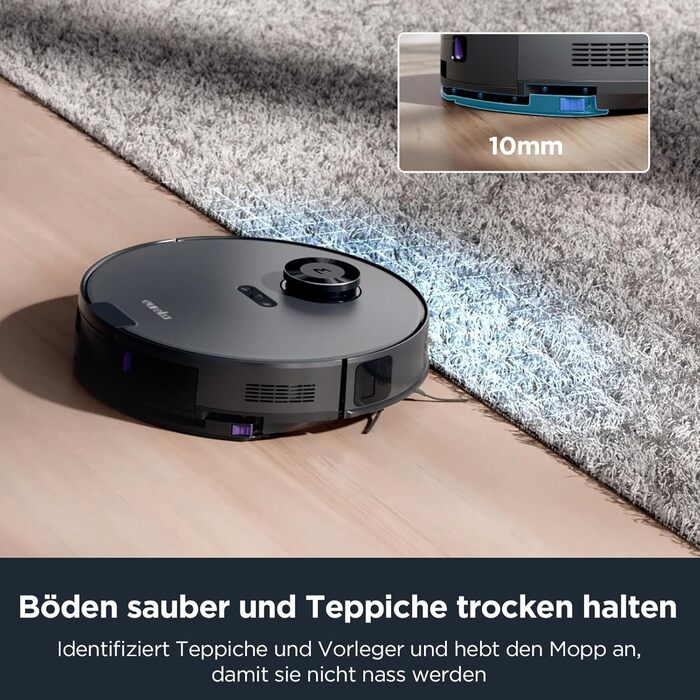 Робот-пилосос EUREKA E10s 2.Gen з вологою ганчіркою + станція самоочищення (4000Pa, LiDAR, автопідйом мопа, розпізнавання килима, керування через додаток/голос), чорний