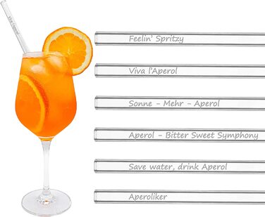 Блискучий настій / скляні соломинки APEROL SPRITZ / 6x20 см подарунковий набір Aperol Spritz / скляні соломинки Aperol / Aperol G