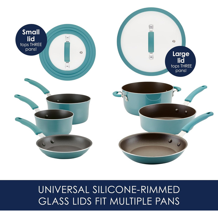 Набір посуду Rachael Ray Cook + Create, 10 предметів, антипригарне покриття, блакитний (Agavenblau)