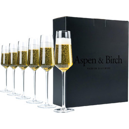 Набір келихів для шампанського Aspen & Birch (6 шт.) - класичні келихи для шампанського та мімози, преміум-кришталь, 170 мл, ручної роботи