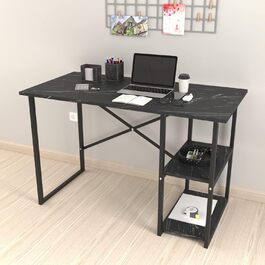 Письмовий стіл Nittedal з полицею Комп'ютерний стіл Дуб Вигляд Антикварний стіл для ПК Офісний стіл з 2 полицями Прямокутний металевий каркас (мармур, чорний)