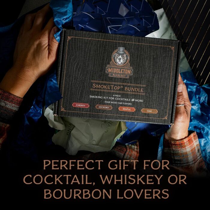 Набір для копчення коктейлів SmokeTop з дерев'яними стружками (вишня, гікорі, клен, дуб) + ліхтарик – для коктейлів, віскі, бурбону