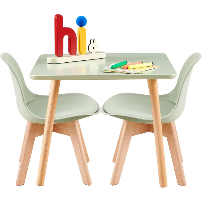 Дитячий стіл зі стільцями, комплект меблів для дітей, з екологічної букової деревини FSC, 1-6 років, для дитячої кімнати, дитячого садка, зелений