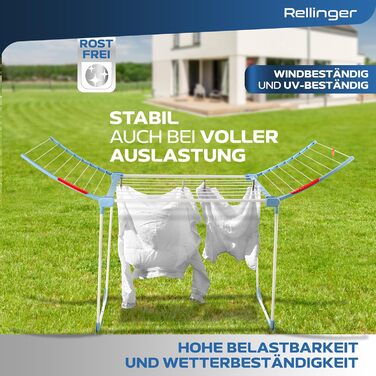 RELLINGER® Сушарка для білизни - розкладна XXL, 18 метрів сушіння - преміум якість, нековзна, для балкону