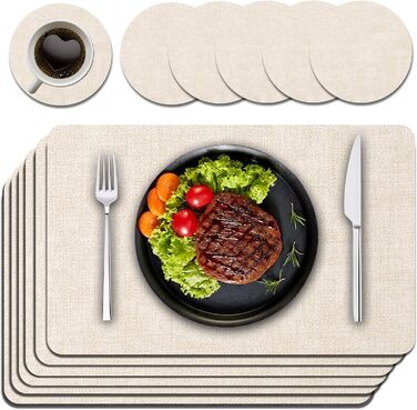 Набори підставки під тарілки Purejoy Platzsets, 6 шт., сірі, миючі, неслизькі, термостійкі, з PU шкіри, для дому, кухні, обіднього столу, 43x30 см