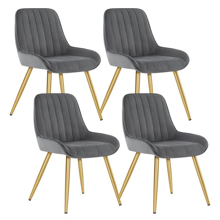 Набір обідніх стільців Lestarain (4 шт.) для кухні, вітальні, їдальні. Ретро стиль, м'яке сидіння з велюру, металеві ніжки, до 150 кг, темно-сірий